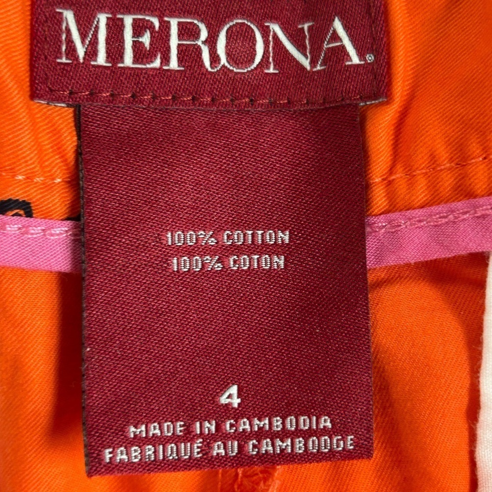Merona Womens Shorts Size 4 Orange Seahorse Print Chino Flat Front Nautical - Picture 4 of 7